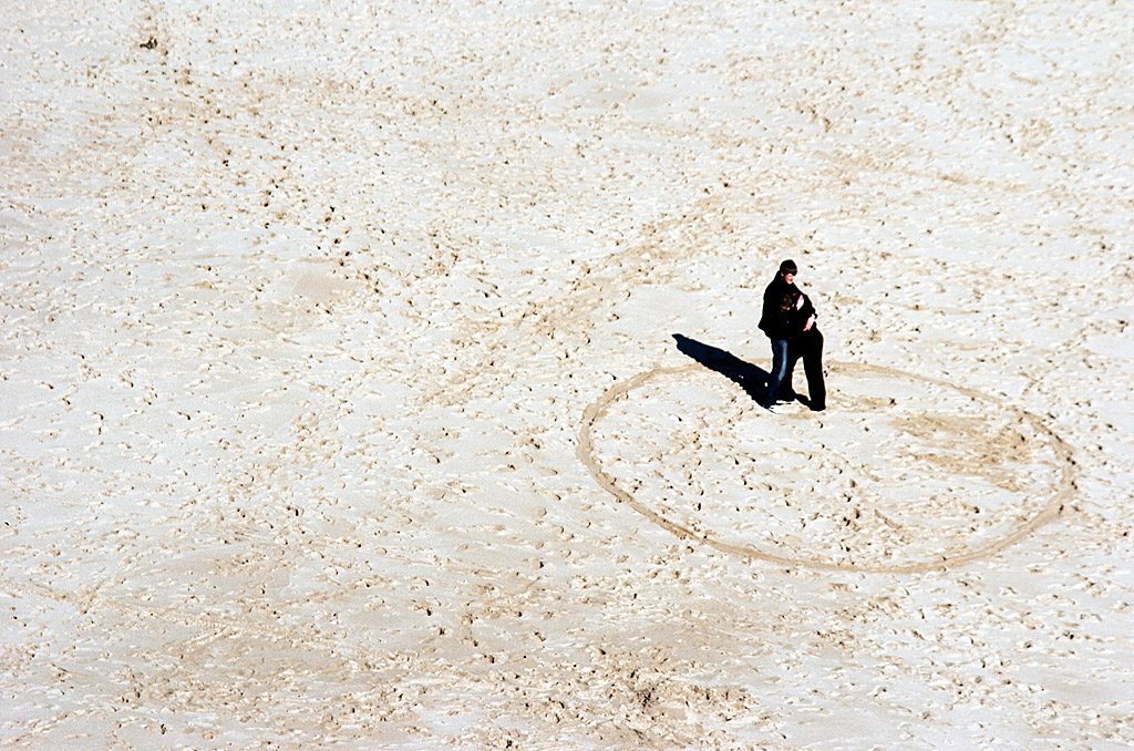 County of Cornwall. couple within a circle, Porthcurno beach, Cornwall
