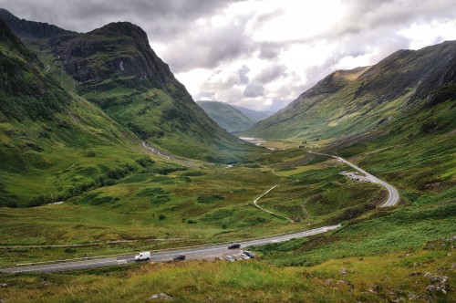 A82 road going through Glencoe in the Highlands of Scotland
