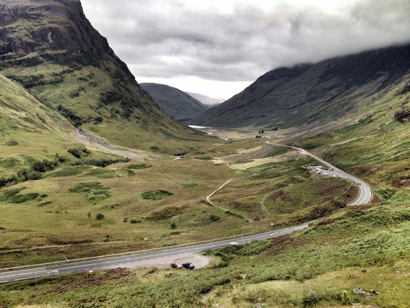 The A82 curves through Glencoe, Highlands of Scotland