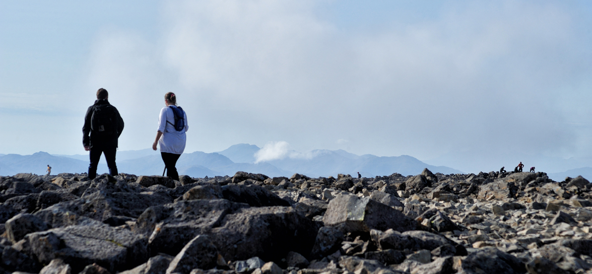 A couple take in the view on the summit of Ben Nevis. Image by photographer Richard Flint